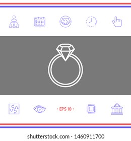 Ring with gemstone, diamond - line icon. Graphic elements for your design