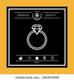 Ring with gemstone, diamond - line icon. Graphic elements for your design