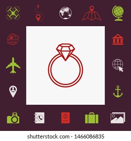 Ring with gemstone, diamond - line icon. Graphic elements for your design