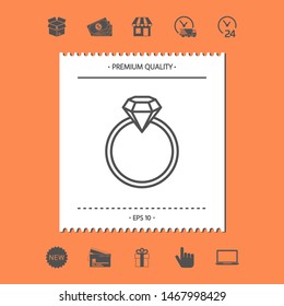 Ring with gemstone, diamond - line icon. Graphic elements for your design