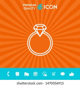Ring with gemstone, diamond - line icon. Graphic elements for your design