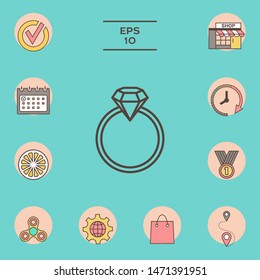 Ring with gemstone, diamond - line icon. Graphic elements for your design