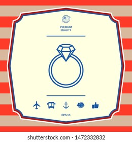 Ring with gemstone, diamond - line icon. Graphic elements for your design