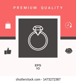 Ring with gemstone, diamond - line icon. Graphic elements for your design