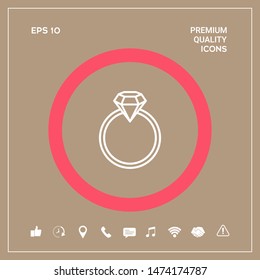 Ring with gemstone, diamond - line icon. Graphic elements for your design