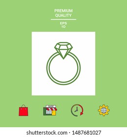 Ring with gemstone, diamond - line icon. Graphic elements for your design
