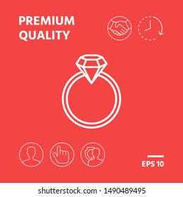 Ring with gemstone, diamond - line icon. Graphic elements for your design