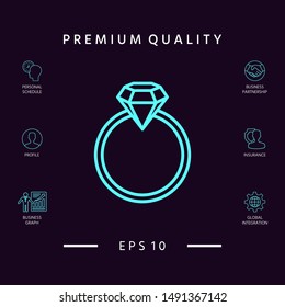 Ring with gemstone, diamond - line icon. Graphic elements for your design
