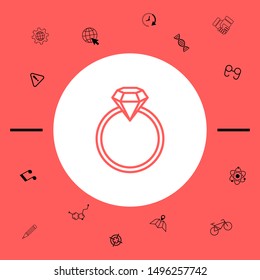 Ring with gemstone, diamond - line icon. Graphic elements for your design
