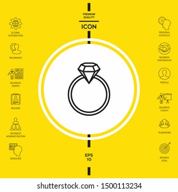 Ring with gemstone, diamond - line icon. Graphic elements for your design