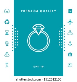 Ring with gemstone, diamond - line icon. Graphic elements for your design
