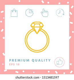 Ring with gemstone, diamond - line icon. Graphic elements for your design