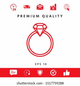 Ring with gemstone, diamond - line icon. Graphic elements for your design