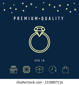 Ring with gemstone, diamond - line icon. Graphic elements for your design