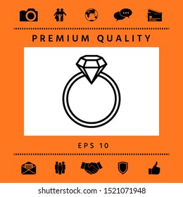 Ring with gemstone, diamond - line icon. Graphic elements for your design