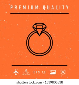 Ring with gemstone, diamond - line icon. Graphic elements for your design