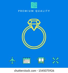 Ring with gemstone, diamond - line icon. Graphic elements for your design