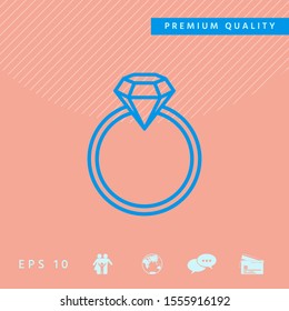 Ring with gemstone, diamond - line icon. Graphic elements for your design
