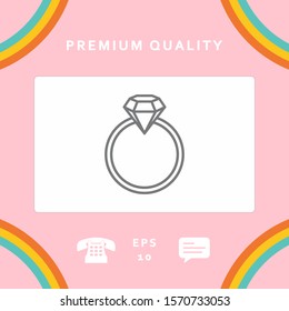 Ring with gemstone, diamond - line icon. Graphic elements for your design