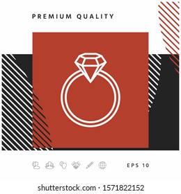 Ring with gemstone, diamond - line icon. Graphic elements for your design