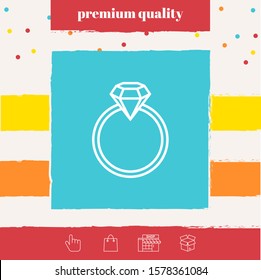 Ring with gemstone, diamond - line icon. Graphic elements for your design