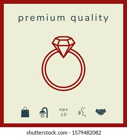 Ring with gemstone, diamond - line icon. Graphic elements for your design