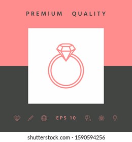 Ring with gemstone, diamond - line icon. Graphic elements for your design
