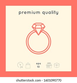 Ring with gemstone, diamond - line icon. Graphic elements for your design