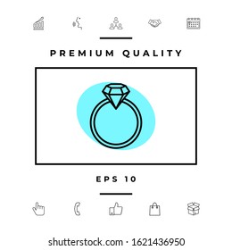 Ring with gemstone, diamond - line icon. Graphic elements for your design