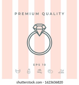 Ring with gemstone, diamond - line icon. Graphic elements for your design