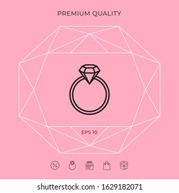 Ring with gemstone, diamond - line icon. Graphic elements for your design
