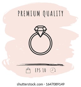 Anillo con piedras preciosas, icono de la línea del diamante. Elementos gráficos para el diseño