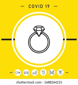 Ring mit Edelstein, Diamant - Linie Symbol. Grafische Elemente für Ihr Design