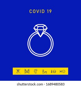 Ring with gemstone, diamond - line icon. Graphic elements for your design