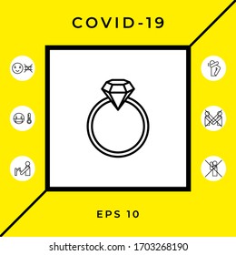 Anillo con piedras preciosas, icono de la línea del diamante. Elementos gráficos para el diseño
