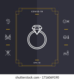 Anillo con piedras preciosas, icono de la línea del diamante. Elementos gráficos para el diseño