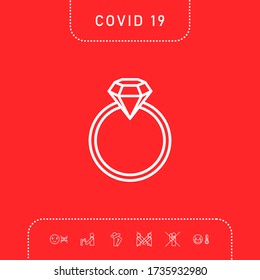 Anillo con piedras preciosas, ícono de línea de diamante. Elementos gráficos para su diseño