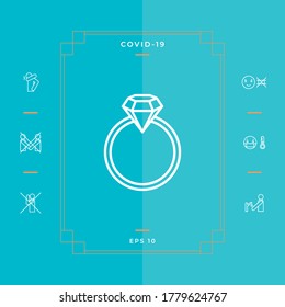 Anillo con piedras preciosas, ícono de línea de diamante. Elementos gráficos para su diseño