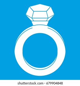 Ring with gemstone icon white isolated on blue background vector illustration