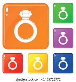 Ring with gemstone icons set collection vector 6 color isolated on white background