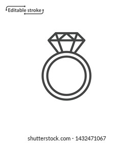 Ring with gemstone line vector icon. Editable stroke. 
