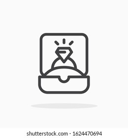 Ring in gift box icon in line style. For your design, logo. Vector illustration. Editable Stroke.
