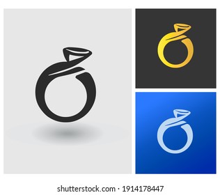 idea del logo del diamante de oro del anillo, símbolo de la joyería. alfabeto inicial FO, NF.