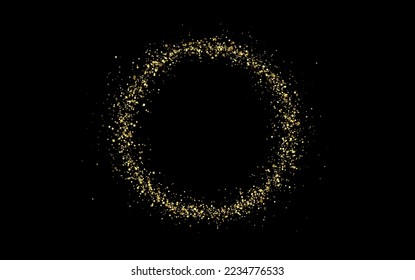 ring of golden glitter on black background, vector illustration