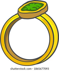 Ring with a green stone, illustration, vector on white background.