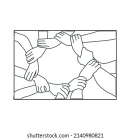 Círculo de la ilustración del stock de manos. La imagen vectorial está asociada con el trabajo en equipo, la unión, el equipo, la amistad