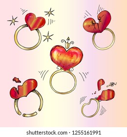 ring with heart and ring with a broken heart