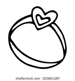 Anillo con ilustración vectorial de estilo doodle cardíaco aislado en fondo blanco. Gráfica dibujada a mano por joyas