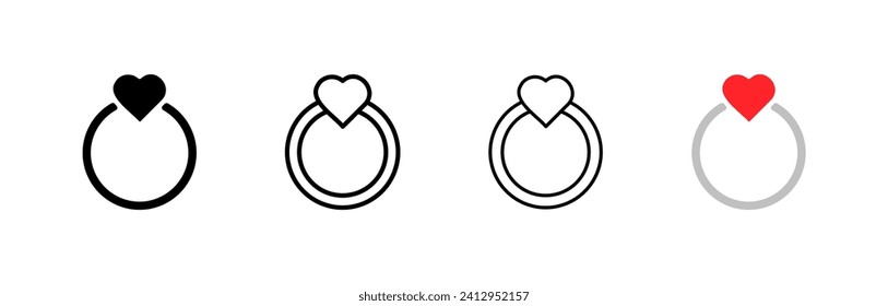 Anillo con íconos del corazón. Diferentes estilos, anillo con conjunto de iconos de corazón. Iconos del vector