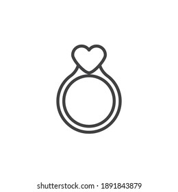 Ring with heart line icon. linear style sign for mobile concept and web design. Valentines day ring outline vector icon. Symbol, logo illustration. Vector graphics